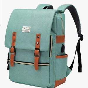 Mint Green Canvas Backpack with Tan Accents - Unbranded